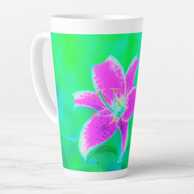 Hot Pink Stargazer Liege auf Türkis und Grün Milchtasse (Linke Ecke)