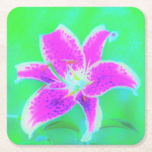 Hot Pink Stargazer Liege auf Türkis und Grün Rechteckiger Pappuntersetzer