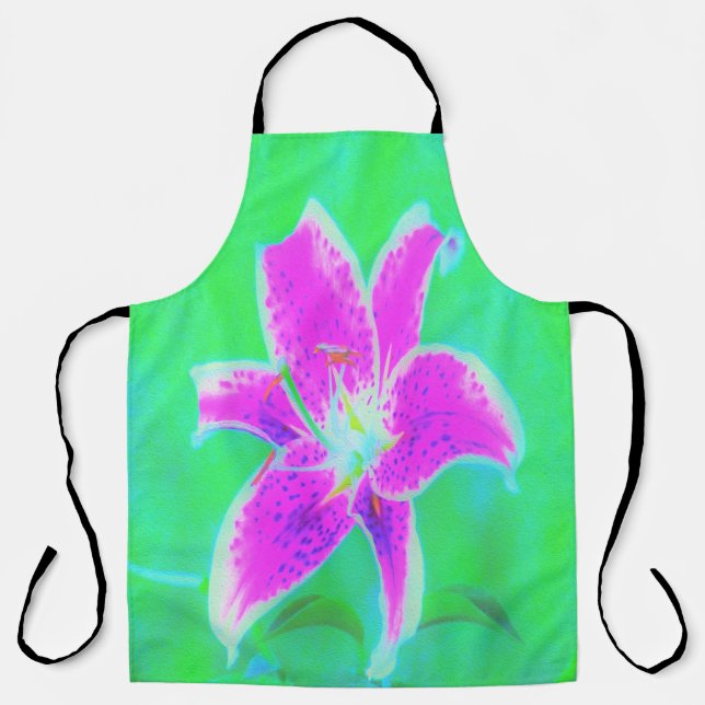 Hot Pink Stargazer Liege auf Türkis und Grün Schürze (Vorderseite)