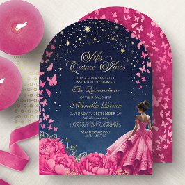 Hot Pink Starry Night Quinceanera Einladung