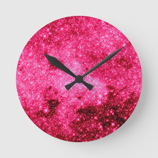Hot Pink Stars Runde Wanduhr (Vorderseite)