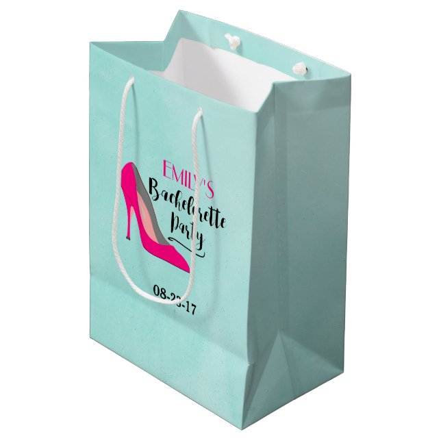 Hot Pink Stiletto High Heel Junggeselinnen-Abschie Mittlere Geschenktüte (Vorderseite Schrägansicht)