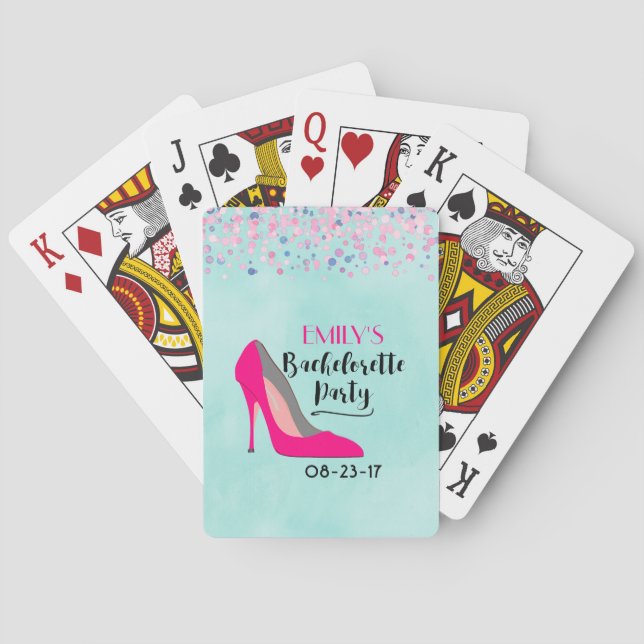 Hot Pink Stiletto High Heel Junggeselinnen-Abschie Spielkarten (Rückseite)