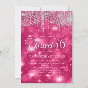 Hot Pink String Lights Sparkle Sweet 16 Einladung