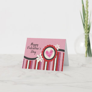 Hot Pink Stripes and Flowers Valentine Feiertagskarte