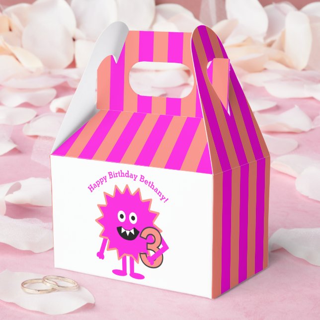 Hot Pink Stripes Kleines Monster Girl 3. Geburtsta Geschenkschachtel (Hochzeit)