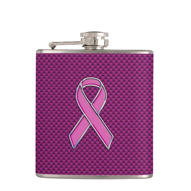 Hot Pink Style Ribbon Awareness Carbon Fibre Flachmann (Vorderseite)
