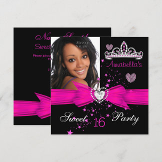 Hot Pink Sweet 16 Birthday Diamond Tiara Foto Einladung