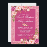 Hot Pink Sweet 16 Birthday Floral Glitzer Einladung<br><div class="desc">Aquarellfarben Rosa Blütenblüte und Rosa Glitzer Hot Pink 16 . Geburtstag Geburtstagsparty Einladungskarte</div>