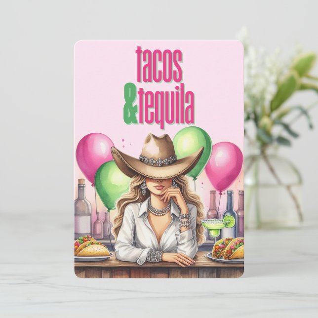 Hot Pink Tacos Birthday Bachelorette Brautparty Einladung (Stehend Vorderseite)