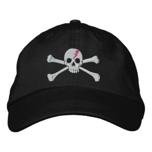 Hot Pink Thunderbolzen Crossbones Skull Stickerei Bestickte Kappe