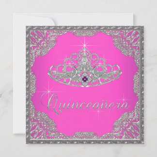 Hot Pink Tiara Quinceanera Einladung