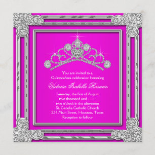 Hot Pink Tiara Sweet 15 Quinceanera Einladung