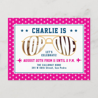 Hot Pink TopOne Fighter Pilot Thema Erster Geburts Postkarte