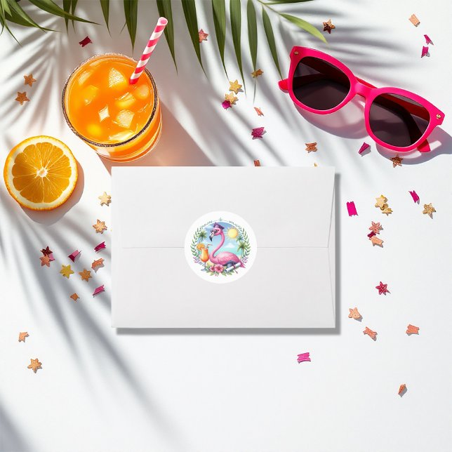 Hot-Pink Tropical Flamingo Graduation Party Runder Aufkleber (Hot-Pink Tropical Flamingo Graduation Party Classic Round Sticker)