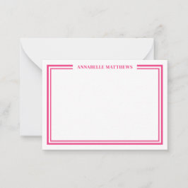 Hot Pink Two Border Minimalist Name Monogram Mitteilungskarte