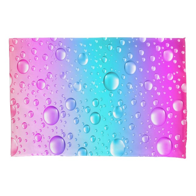 Hot Pink und Aqua Blauer Wassertropfen Kissenbezug (Vorderseite)