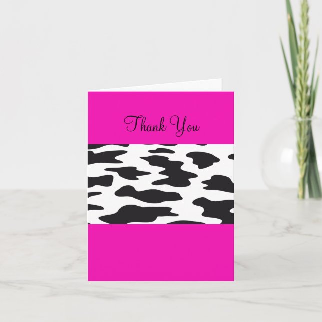 Hot Pink und Black and White Cow Vielen Dank Dankeskarte (Vorderseite)