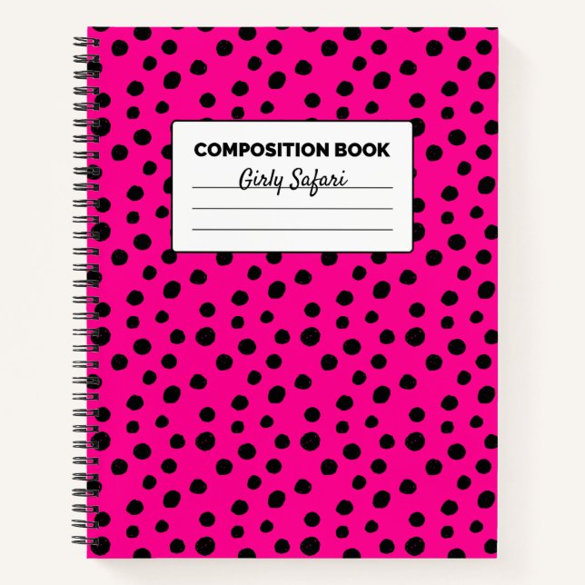 Hot Pink und Black Cheetah Spots Komposition Notizbuch (Vorderseite)