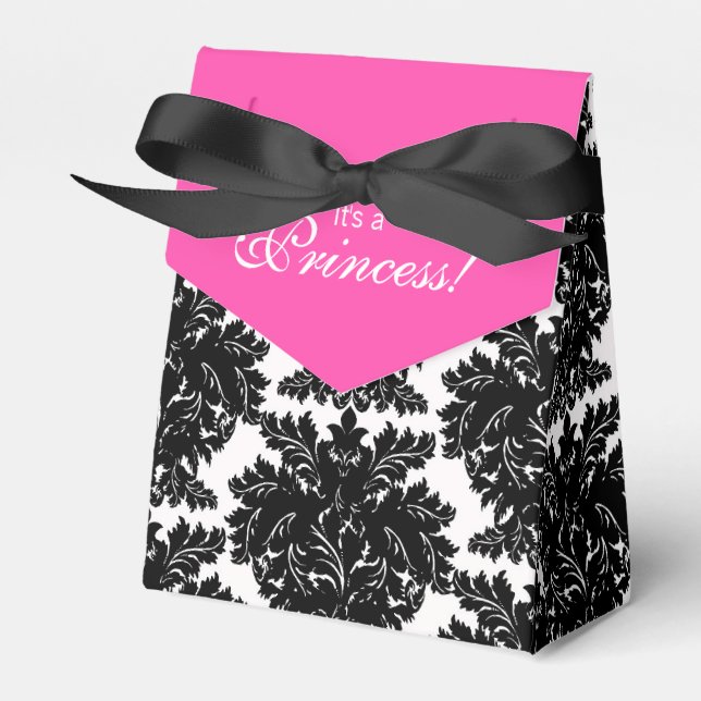 Hot Pink und Black Damask Kinderdusche Geschenkschachtel (Vorderseite)