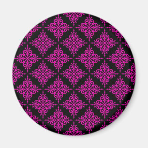 Hot Pink und Black Damask Muster Magnet
