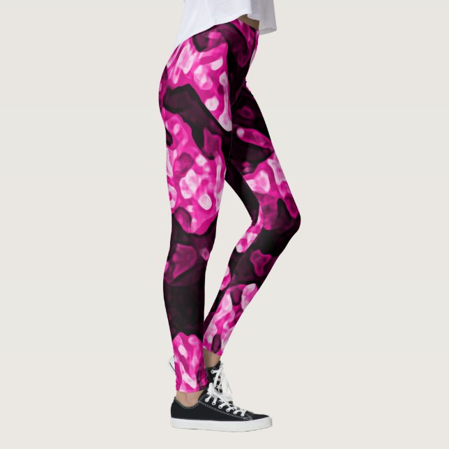 Hot Pink und Black Girendy Abstrakte Formen Leggings (Rechts)