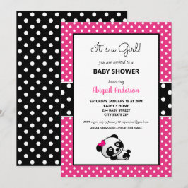 Hot Pink und Black Panda Bärendusche Einladung