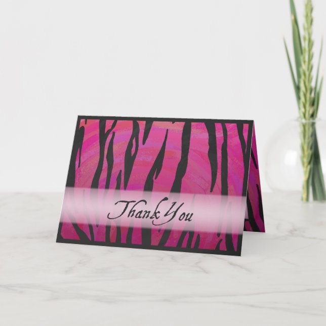 Hot Pink und Black Tiger Strip Vielen Dank Dankeskarte (Vorderseite)