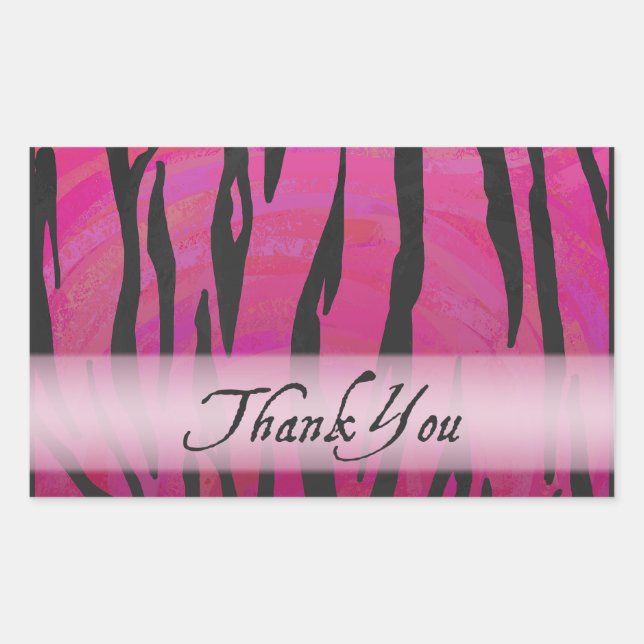 Hot Pink und Black Tiger Strip Vielen Dank Rechteckiger Aufkleber (Vorderseite)