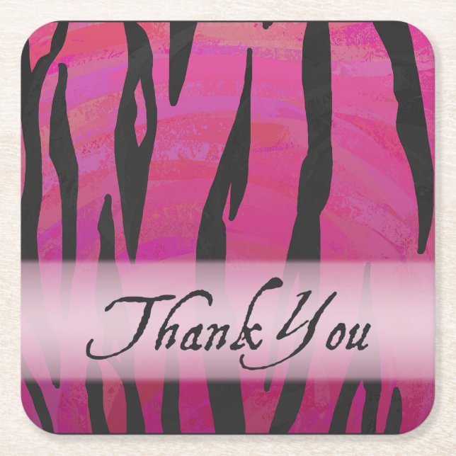 Hot Pink und Black Tiger Strip Vielen Dank Rechteckiger Pappuntersetzer (Vorderseite)