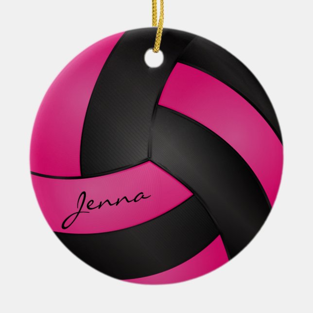 Hot Pink und Black Volleyball | DIY Name Keramik Ornament (Vorne)