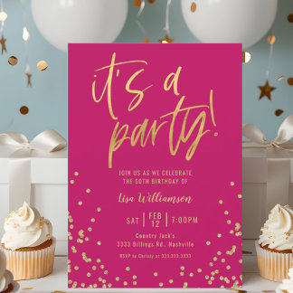 Hot Pink und Gold 50. Geburtstagsparty Einladung