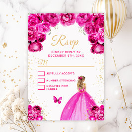 Hot Pink und Gold Blonde Haarprinzess RSVP Karte