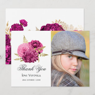 Hot Pink und Gold Foto Quinceñera Dankeskarte