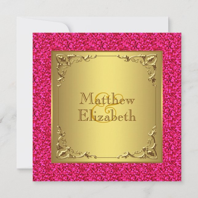 Hot Pink und Gold Hochzeit Einladung (Vorderseite)
