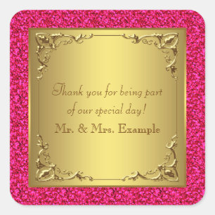 Hot Pink und Gold Hochzeit Quadratischer Aufkleber