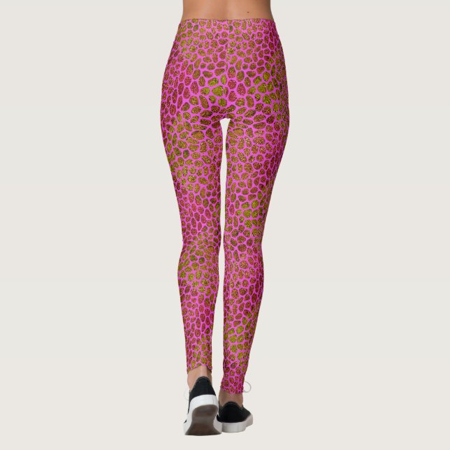 Hot Pink und Gold Moderne Tierdrucke Leggings (Rückseite)