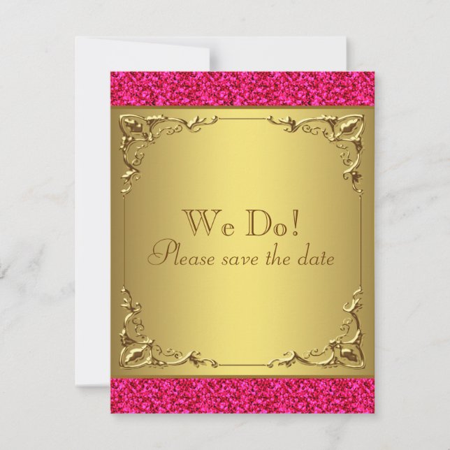 Hot Pink und Gold Save the Date (Vorderseite)