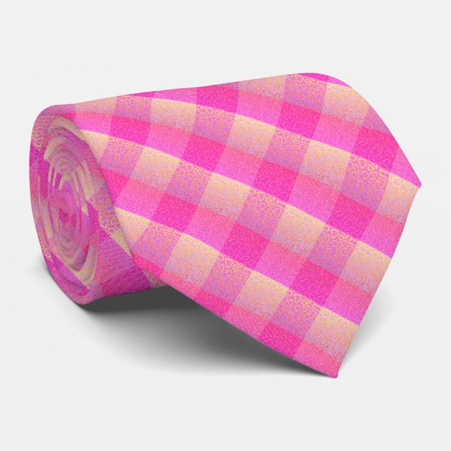 Hot Pink und Gold Schachbretts Krawatte (Gerollt)