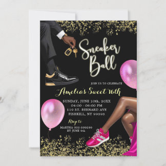 Hot Pink und Gold Sneaker Ball Sweet 16 Birthday Einladung