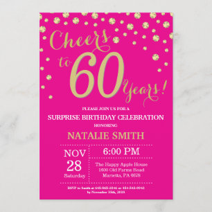 Hot Pink und Gold Überraschung 60. Geburtstag Diam Einladung