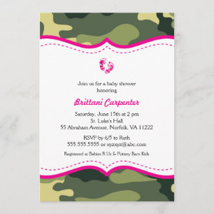 Hot Pink und Green Camouflage Babydusche lädt ein Einladung