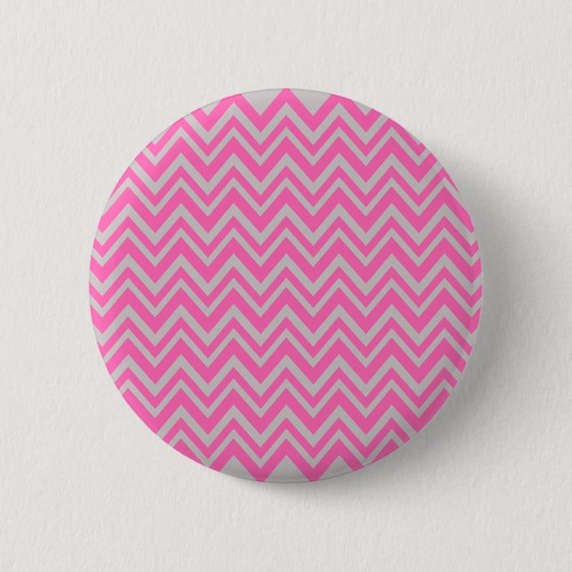 Hot Pink und Grey Zigzag Muster Button (Vorderseite)