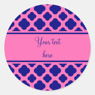 Hot Pink und Navy Blue Quatrefoil Pattern Runder Aufkleber