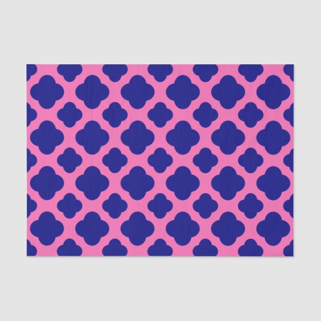 Hot Pink und Navy Blue Quatrefoil Pattern Seidenpapier (Vorderseite)