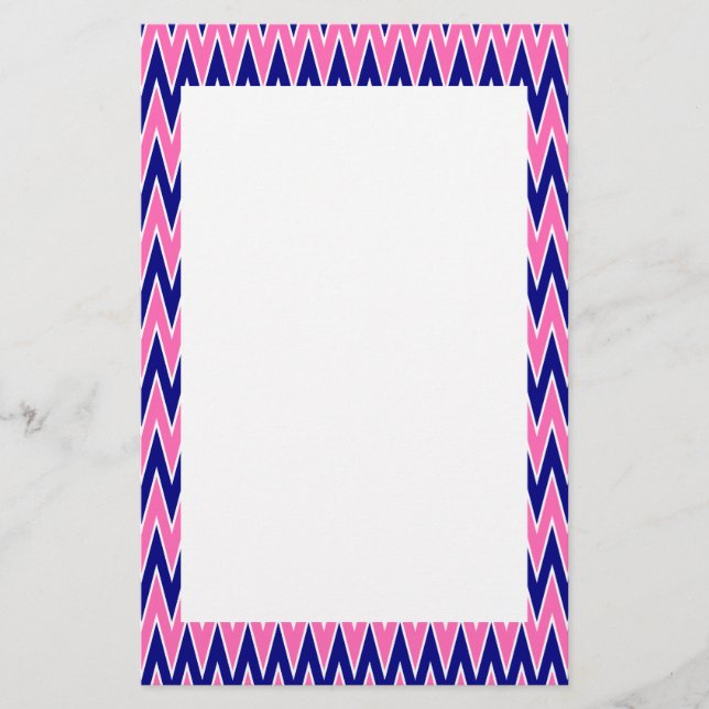 Hot Pink und Navy Blue Zigzag Muster Briefpapier (Vorderseite)
