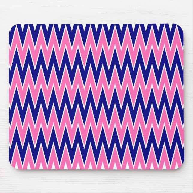 Hot Pink und Navy Blue Zigzag Muster Mousepad (Vorne)