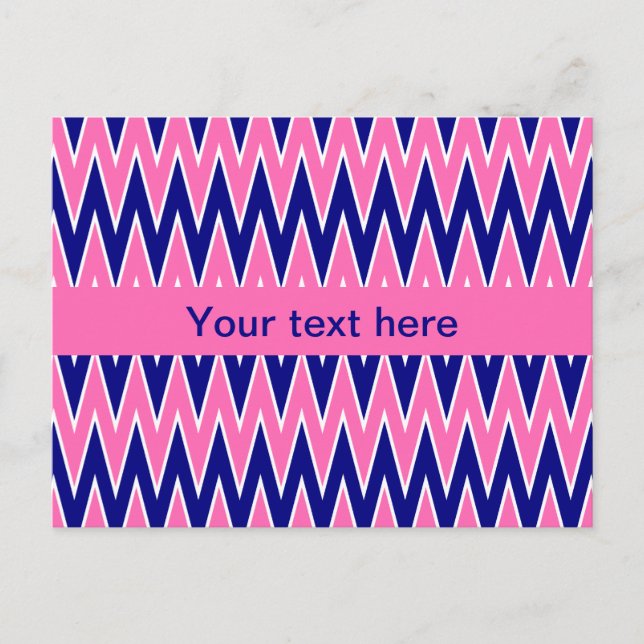 Hot Pink und Navy Blue Zigzag Muster Postkarte (Vorderseite)