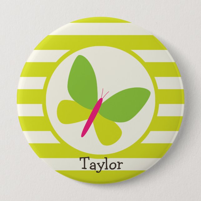 Hot Pink und Neon Green Butterfly; Streifen Button (Vorderseite)