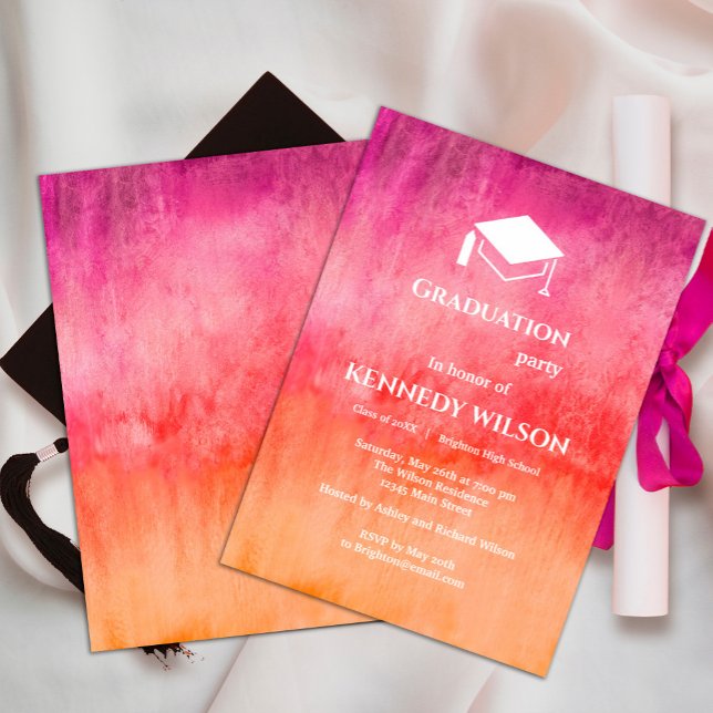 Hot Pink und Orange Abschluss Einladung (#brightandboldgraduationinvitation #springcolor #trendyinvitation)